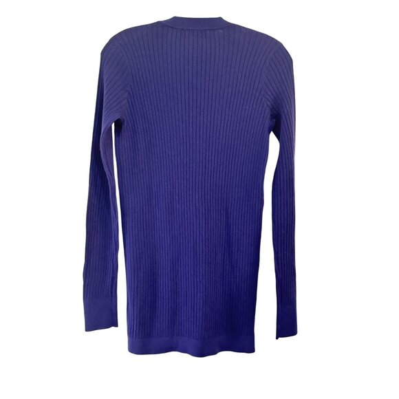 NWT Barneys New York Vince Women's Navy Blue Ribbed Knit Long Sleeve Cardigan M - Picture 3 of 7